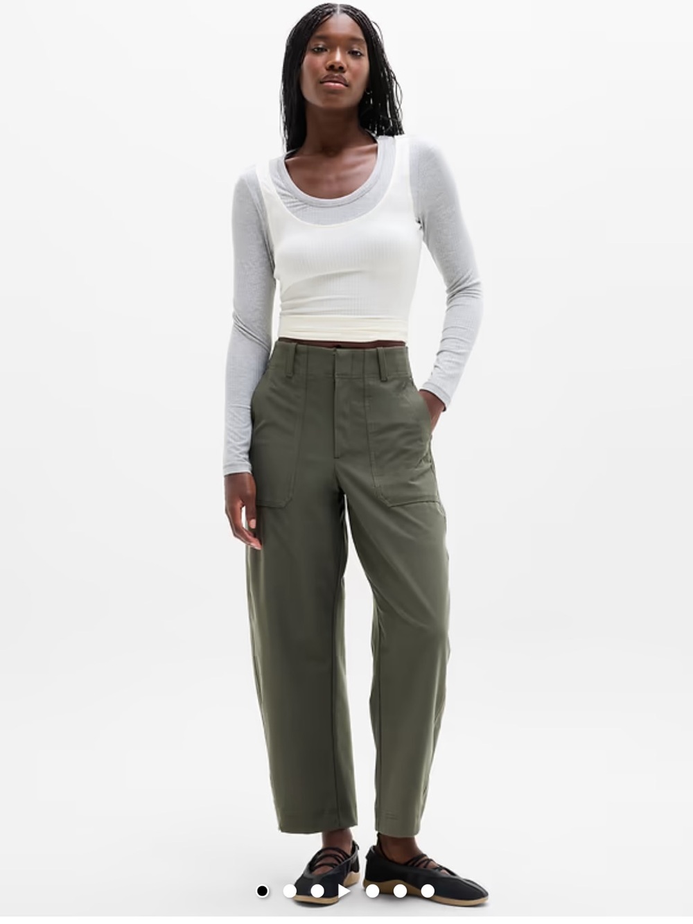 Athleta Skyline Utility Barrel Leg Pants High-Rise Olive Green Stretch 16